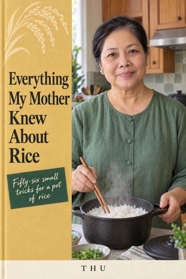 Front cover of Everything My Mother Knew About Rice: Thu lifting rice from a black pot.